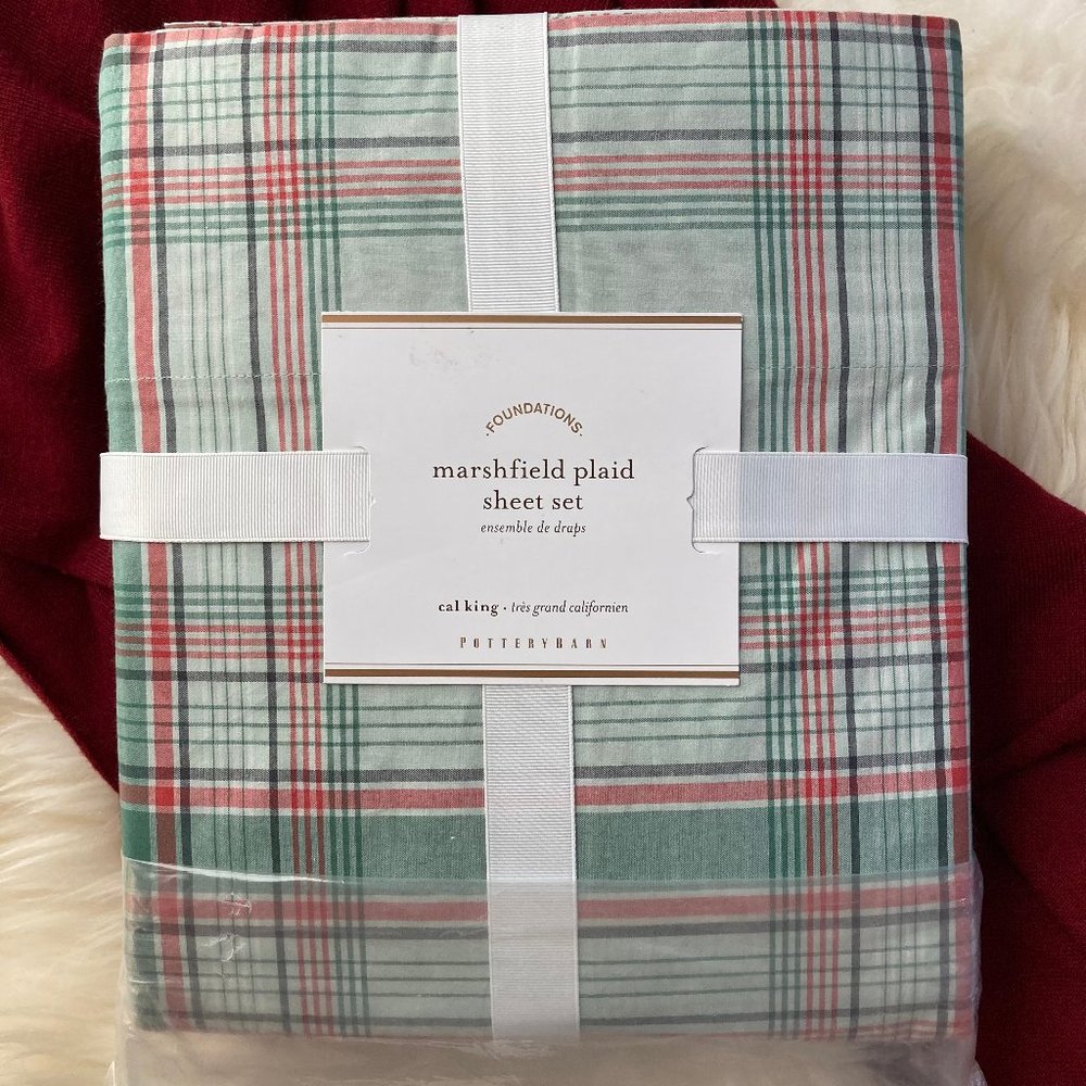 Pottery Barn Marshfield Plaid sheet set, California King size, NWT